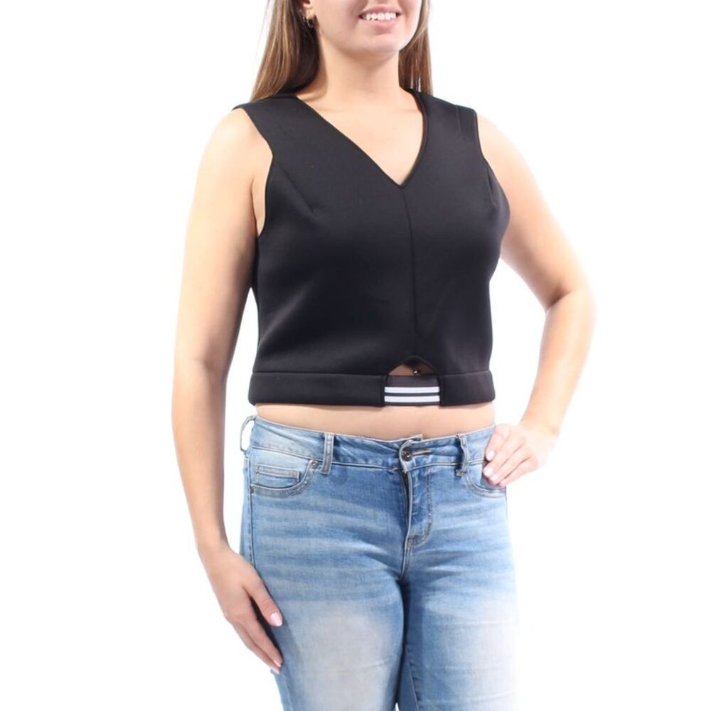 KIIND OF Womens Black Sleeveless V Neck Crop Top Size: L